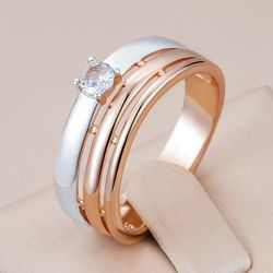 Kinel Fashion: Unique 585 Rose Gold & Silver Zircon Ring for Women | Daily Fine Jewelry Gift