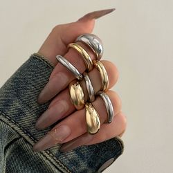 8 Chunky Open Rings Set: Trendy Gold & Silver Mix for Women - Fashion Accessories
