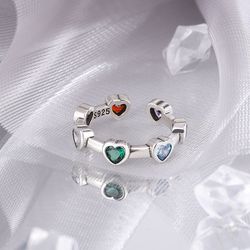 925 Sterling Silver Heart Rings: Trendy Retro Anillos for Women - Green Red Stone