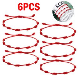 Handmade 7-Knot Red String Bracelet Set for Couples: Protection, Good Luck & Success Amulet Gift
