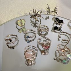 Y2K Crystal Rings: 17KM Kpop Heart & Irregular Geometry Punk Vintage Set for Women & Girls - New Fashion Jewelry, Adjust