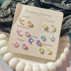 KADRUFI Colorful Star Moon Stud Earrings Set: Y2K Pink & Purple Transparent Cute Jewelry for Women - Perfect Gift Brinco