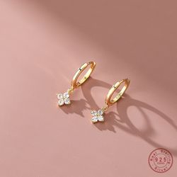 925 Sterling Silver Floral Earrings: Simple Zircon Inlay for Women's Wedding Jewelry Accessories