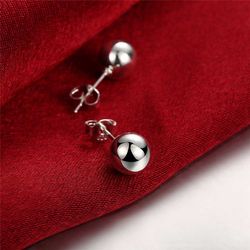 925 Sterling Silver Smooth Bead Ball Stud Earrings 8/10/12mm for Women - Wedding & Engagement Party Jewelry