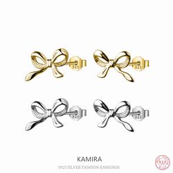 KAMIRA 925 Sterling Silver Bow Earrings - Korean Fashion for Women, Elegant Wedding & Banquet Jewelry
