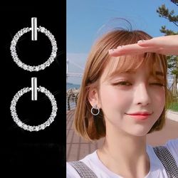 Free Shipping: 925 Sterling Silver Crystal Rhinestone Geometric Round Stud Earrings - Fashion Jewelry for Women