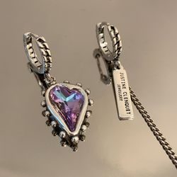 925 Sterling Silver Crystal Heart & Geometry Asymmetric Earrings | Women's Fine Jewelry with Free Shipping