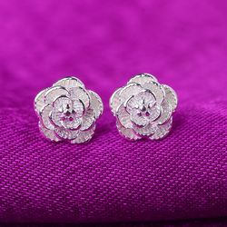 925 Sterling Silver Rose Flower Stud Earrings: Fashionable Women's Jewelry for Parties & Weddings