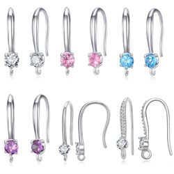 925 Sterling Silver Hook Earrings with Cubic Zirconia - White, Pink, Blue & Purple Ear Jewelry Accessories