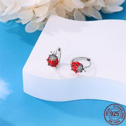 925 Sterling Silver Ladybug Earrings with Pave CZ - Luxury Women's Engagement & Anniversary Fashion Jewelry Gift