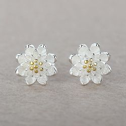 Shining Flower 925 Sterling Silver Stud Earrings - Boutique Cartilage Piercing & Boho Jewelry Gift for Women