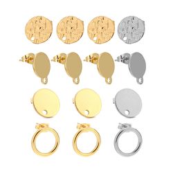 10pcs Gold Silver Stainless Steel Disc Earring Posts with Loop: Hypo-Allergenic Base for DIY Earrings