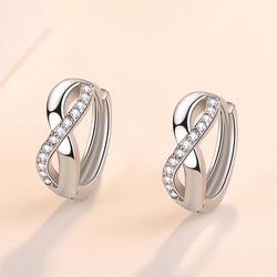 925 Silver 8-Shaped Twist Infinity Earrings with Zircon: New Arrival Women's Small Gift