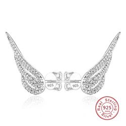 Platinum-Plated Angel Feather Fairy Stud Earrings | 925 Silver with Cubic Zirconia for Women and Girls | Fashion Jewelry