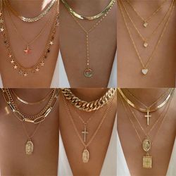 Gold Heart-Shaped Necklace Set: Trendy Multi-Layer Pendant Jewelry for Women - BLS-Miracle Fashion Gifts