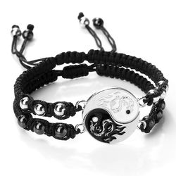 Adjustable Yin Yang Dragon Tai Chi Bracelet Set for Couples - Fashionable Gossip Braided Jewelry for Men and Women