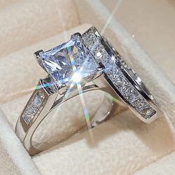 Square Zirconia Wedding Ring Set: Luxury Bridal Jewelry for Women - CAOSHI Fashion Accessory