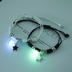 Luminous Moon and Star Couple Bracelets Set: Adjustable Rope Love Gifts