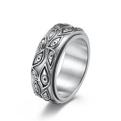 Stainless Steel Vintage Punk Ring with Carved Eyes | Unisex Rock Culture Finger Jewelry for Men & Women