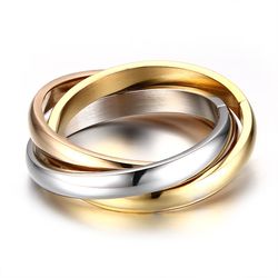 Vnox Classic Love Ring Set: 3-Round Stainless Steel Wedding & Engagement Jewelry for Women