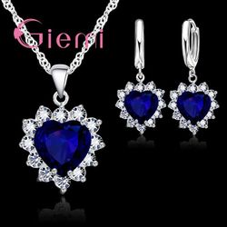 925 Sterling Silver Wedding Jewelry Set with Cubic Zirconia Pendant Necklace & Earrings - Valentine's Gift for Women