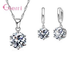 925 Sterling Silver Crystal Pendant Necklace & Earrings Set for Women | Trendy Anniversary Gift Fashion Jewelry