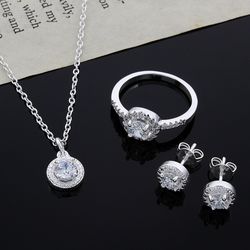 Sterling Silver CZ Jewelry Set: Elegant Christmas Gift for Women