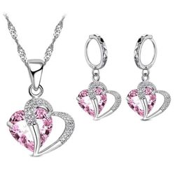 925 Sterling Silver Women's Luxury Jewelry Set: Heart Design Necklace, Pendant, Earrings & Cartilage Piercing for Weddin