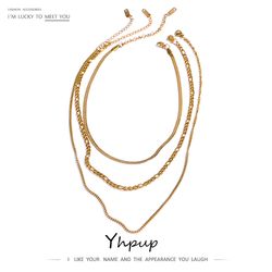 Women's Waterproof Stainless Steel Layered Chain Necklace Set - Golden Metallic Statement Collar Jewelry by Yhpup