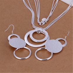 Silver Wedding Jewelry Set: Elegant Pendant Necklace & Earrings for Women - Top Quality, Stamped Design, P218