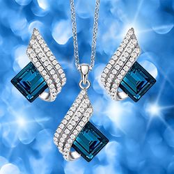 Angel Wings Crystal Pendant Necklace & Earrings Set - Designer Fashion Jewellery Gifts for Women/Girls
