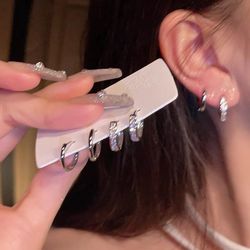 Stainless Steel Zircon Crystal Hoop Earrings 4Pcs/set for Women - Y2K Aesthetic Egirl Daily Jewelry Accessories