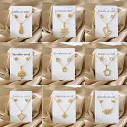 2023 Trendy Stainless Steel & 18K Gold Plated Jewelry Sets for Women: Flowers, Butterfly, Cross - Wholesale Adornment