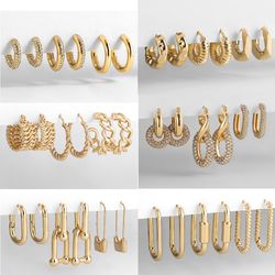 Punk Geometric Hoop Earrings Set: Gold Metal Chain Circle Huggies for Women/Men - Korean Style