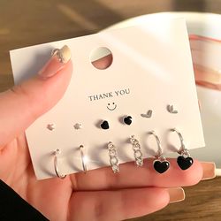 2022 Trendy Korean Fashion Metal Heart Circle Drop Earrings Set for Women