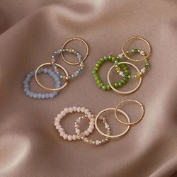 4-Piece Women's Crystal Beaded Vintage Ring Set: Korean Summer Jewelry, Sweet Aesthetic Gift