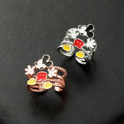 Disney Mickey Mouse Ring MultiStorey Cute Cartoon Open Rings Metal Enamel Jewelry Accessories Kawaii Women Party Gifts