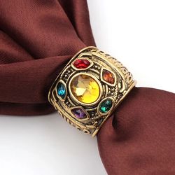 Disney Marvel Super Villain Thanos Rings Infinity Stones Finger Jewelry Creative Vintage Rhinestone Accessories For Men