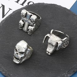 Disney Hellfire Club Eddie Munson Rings Stranger Things Fashion Creative Punk Finger Jewelry Vintage Metal Skull Ring