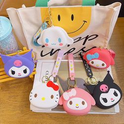 Kawaii Sanrio Keychain Cute Cartoon Hello Kitty Kuromi My Melody Silicone Wallet Bluetooth Headset Bag Schoolbag