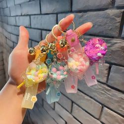 Internet Celebrity Cute Lollipop Bubble Bead Keychain With Oil Quicksand Drift Bottle Keychain Pendant Holiday Gift