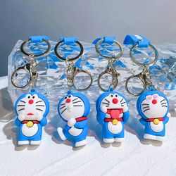 Doraemon Keychain Silicone Doll Dingdang Cat Couple School Bag Pendant Blue Fatty Car Keychain Wholesale