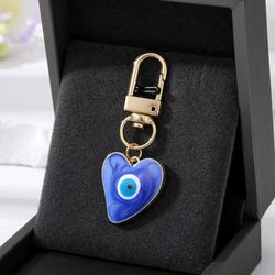 Lucky Turkish Heart Evil Eye Enamel Pendant Keychains Blue Eye Keyring School Bag Car Key Jewelry For Friends Couples