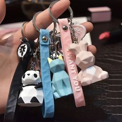 New Fashion Stereo Cute Dinosaur Keychain Key ring Panda Koala Fox Multiple Animal Keychain Wholesale