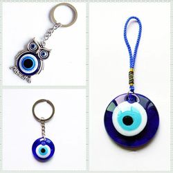 Turkish Glass Blue Eye Pendant Keychain Key Ring For Men Women Gift Unique Vintage Cute Owl Evil Eye Animal Bag Car