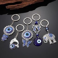 Retro Turkey Eye Elephant Owl Animal Pendant Keychain Keyring Men Blue Evil Eye Whale Butterfly Bag Car Phone Key
