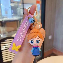 2024 Disney Kawaii Keychain Elsa Anna Frozen Princess Series Creative Cartoon Schoolbag Pendants Car Keychain