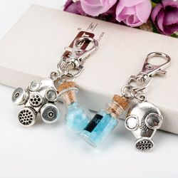 TV Breaking Bad Metal Keychain Inspired Crystal Sky Blue Vial Cork Bottle Necklace for Woman Men Keyring Jewelry
