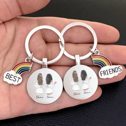 Best Friend Rainbow Key Chain Cartoon Sisters, Best Friend Gift Key chain women's fun glass convex round key chain