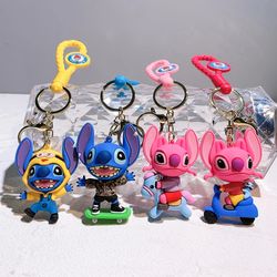 Disney Anime Halloween Stitch Keychain Character Cute Blue Pink Stitching Keychain Fashion Couple Packaging